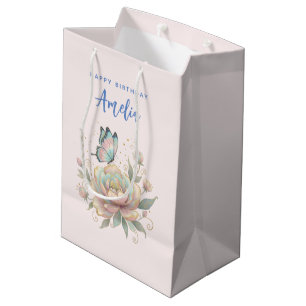 Magical Rose and Butterfly Pastel Colours Birthday Medium Gift Bag