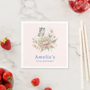 Magical Rose and Butterfly Pastel Colours Birthday Napkin