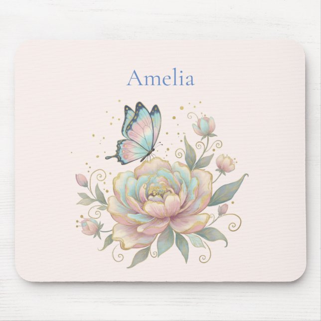 Magical Rose and Butterfly Pastel Colours Mouse Mat (Front)