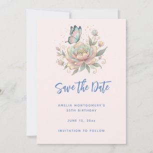 Magical Rose and Butterfly Pastel Colours Save The Date