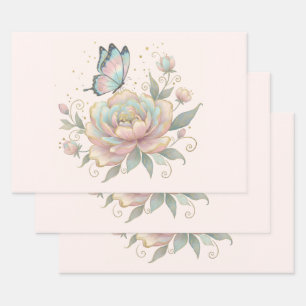 Magical Rose and Butterfly Pastel Colours Wrapping Paper Sheet