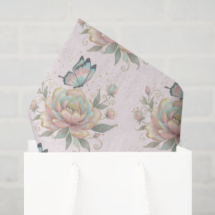 Magical Rose and Butterfly Pattern Pastel Colours Tissue Paper