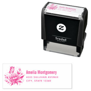 Magical Rose and Butterfly Whimsical Address Self-inking Stamp