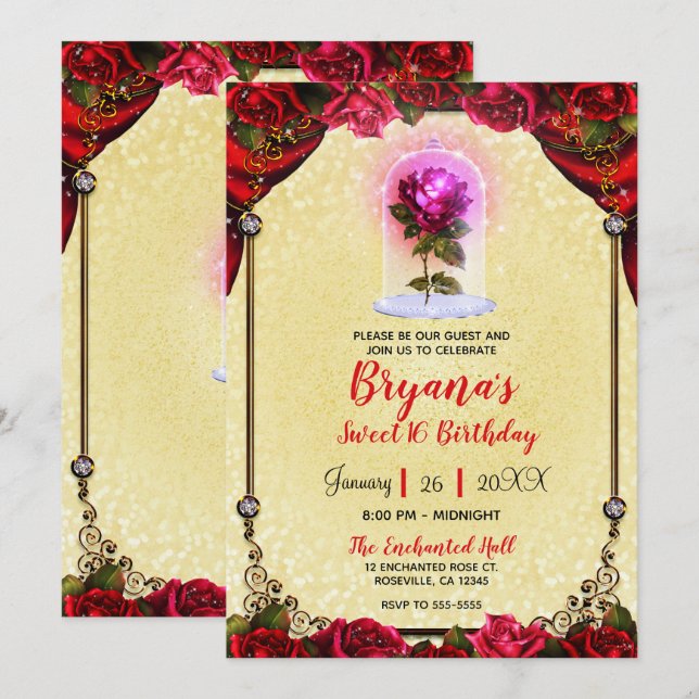 Magical Rose Beauty Birthday Sweet 16 Birthday Invitation (Front/Back)