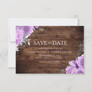 Magical Rustic Purple Lavender Rose Floral Wedding Save The Date