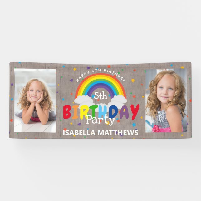 Magical Rustic Rainbow Photo Birthday Banner (Horizontal)