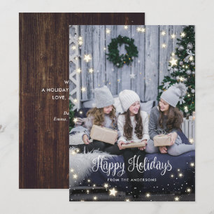 Magical Rustic Wood Snow Stars Photo Holiday Card