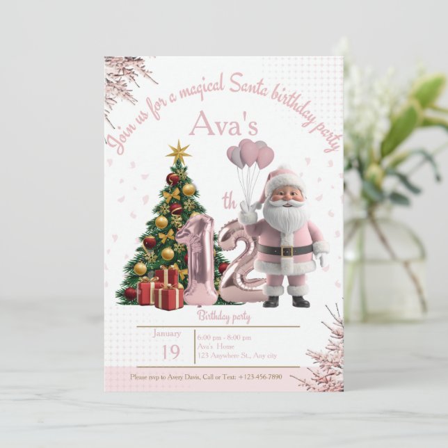 Magical Santa Birthday Invitation – 12th Birthday (Standing Front)