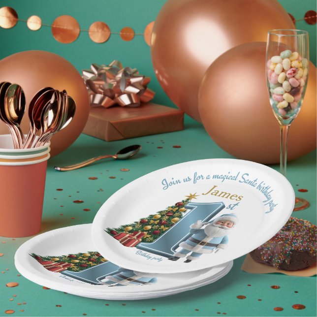Magical Santa Birthday Invitation – 1st Birthday Paper Plate (Multi)
