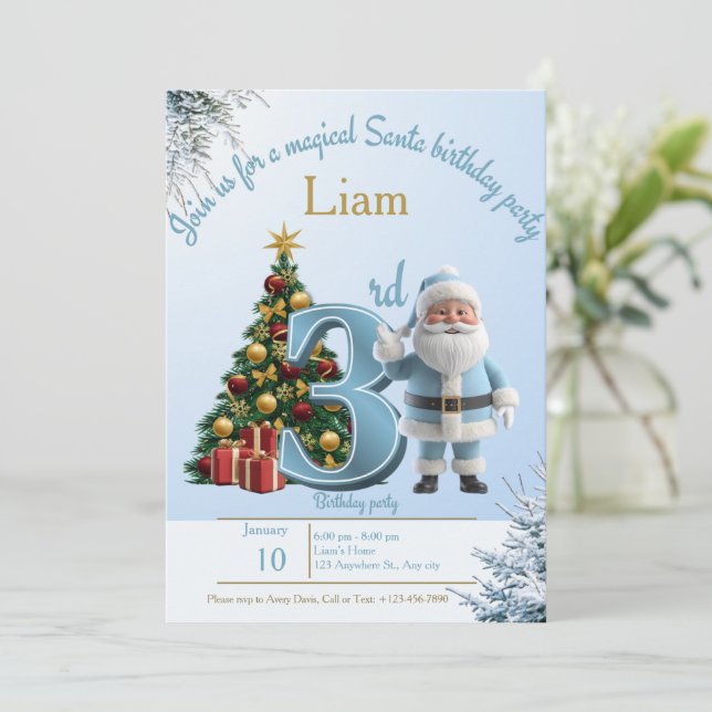 Magical Santa Birthday Invitation – 3rd Birthday (Standing Front)