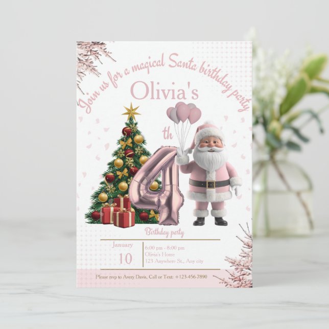 Magical Santa Birthday Invitation – 4th Birthday (Standing Front)