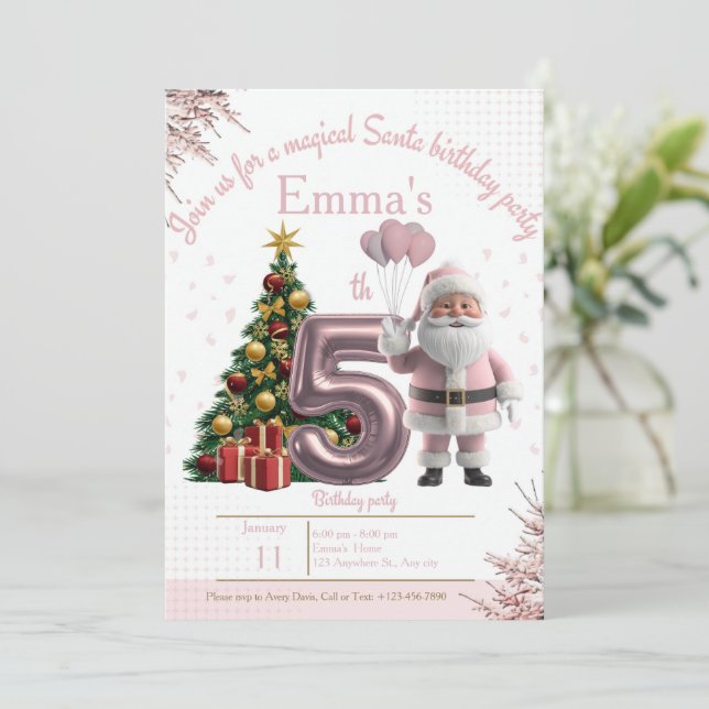 Magical Santa Birthday Invitation – 5th Birthday (Standing Front)