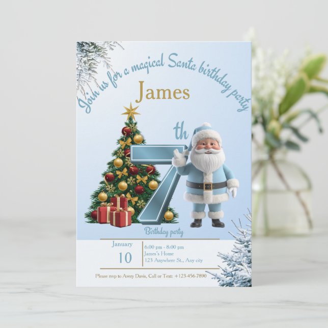 Magical Santa Birthday Invitation – 7th Birthday (Standing Front)