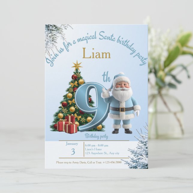 Magical Santa Birthday Invitation – 9th Birthday (Standing Front)