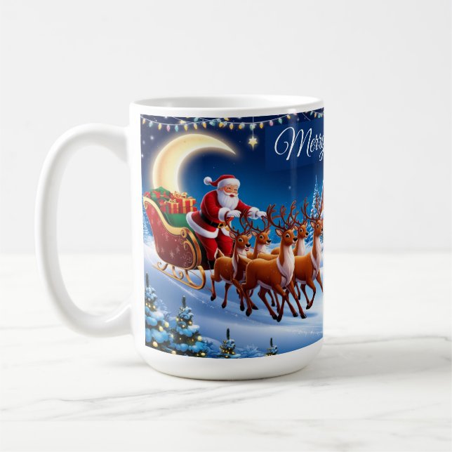 Magical Santa Claus Sleigh Ride with Reindeer Coffee Mug (Left)