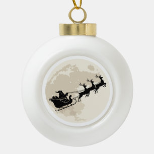 Magical Santa Sleigh Ride Christmas Full Moon Ceramic Ball Christmas Ornament