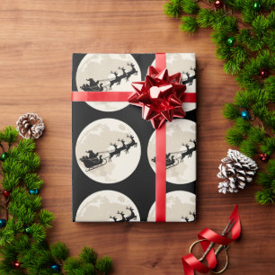 Magical Santa Sleigh Ride Christmas Full Moon Wrapping Paper