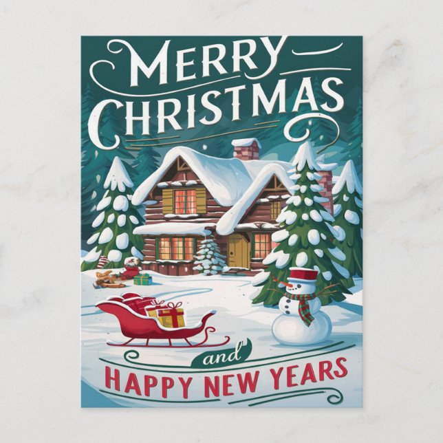 Magical Santa Sleigh Ride Over Festive House Postcard (Front)