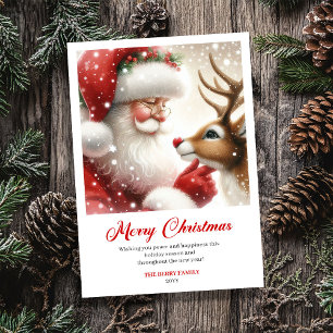 Magical Santa With Rudolph Classic Christmas Card