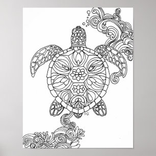 Magical Sea Turtle Adult Colouring Printable Poster
