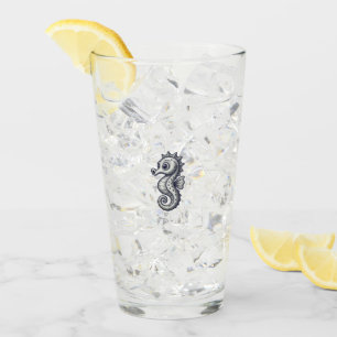 Magical Seahorse – Black and White Illustration Glass