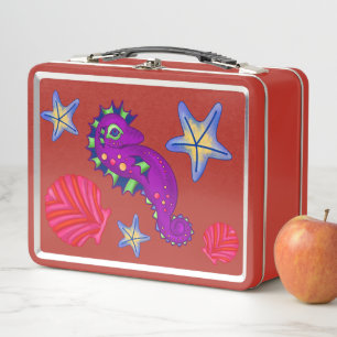 Magical Seahorse Shell Beach Ocean Tropical Metal Lunch Box
