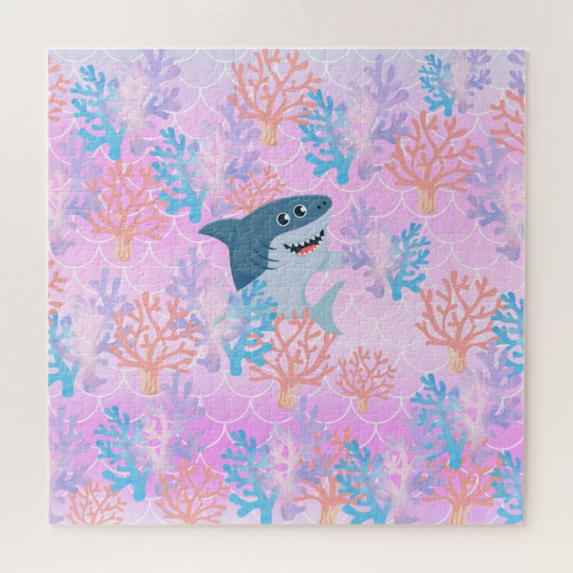 Magical shark colourful sea rainbow Birthday kids Jigsaw Puzzle (Horizontal)