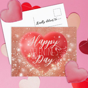 Magical Shimmering Shining Red Heart Valentine's  Postcard