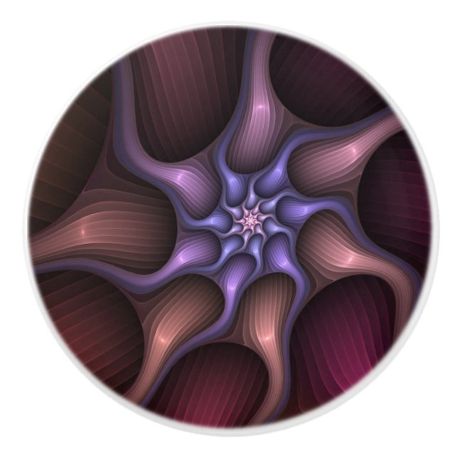 Magical Shiny Abstract Striped Colourful Fractal Ceramic Knob (Front)
