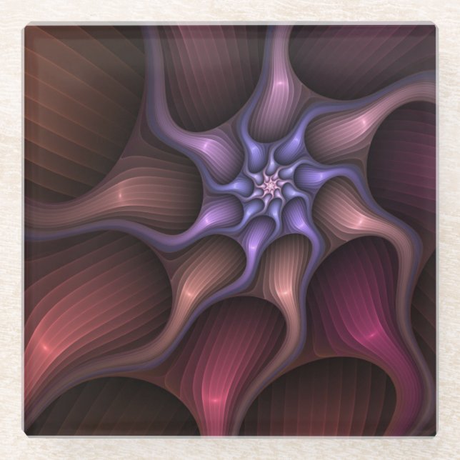 Magical Shiny Abstract Striped Colourful Fractal Glass Coaster (Front)