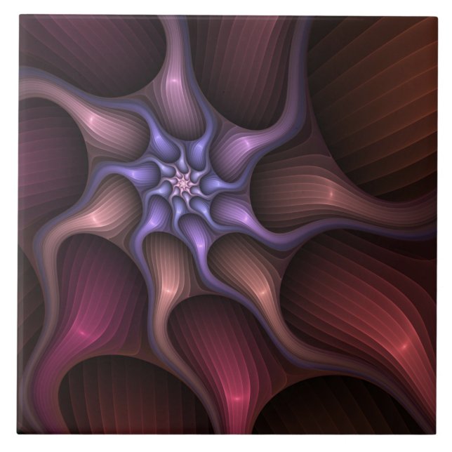Magical Shiny Abstract Striped Colourful Fractal Tile (Front)