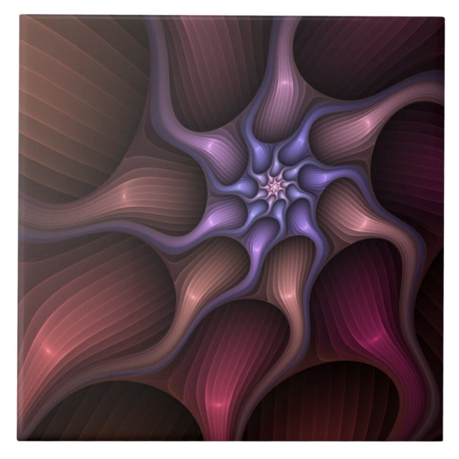 Magical Shiny Abstract Striped Colourful Fractal Tile (Front)