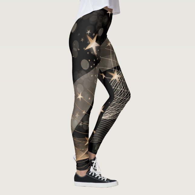 Magical Shiny Gold Stars Strings and Bokeh Lights  Leggings (Right)