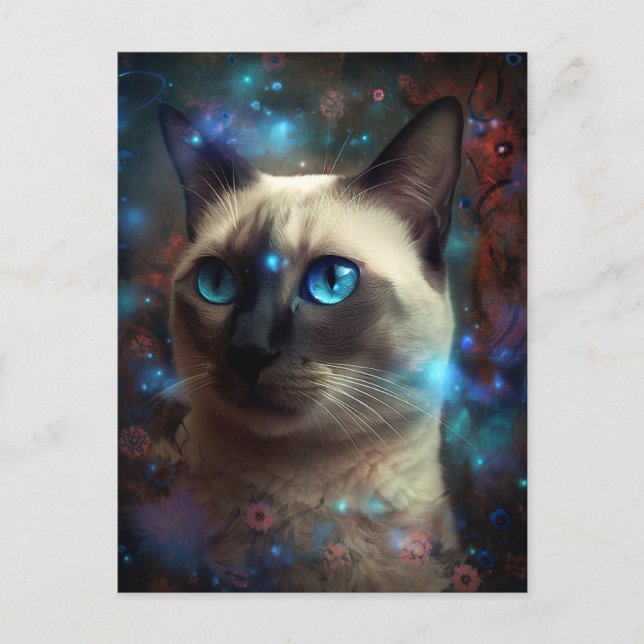 Magical Siamese Cat Whimsical Fantasy Art Postcard (Front)