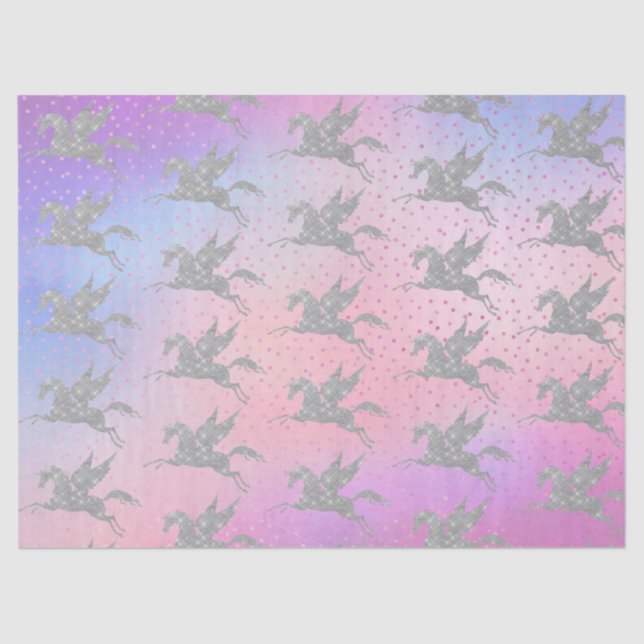 Magical silver unicorn tiled party tissue paper (Front)