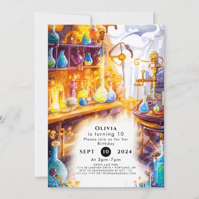 Magical Simple Experiment Scientist Birthday Invitation (Front)