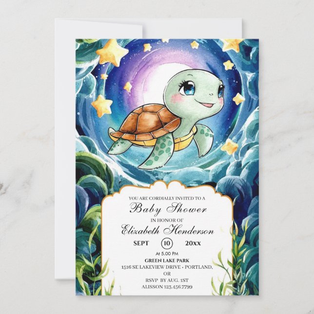 Magical Simple Sea Turtle Baby Shower Invitation (Front)
