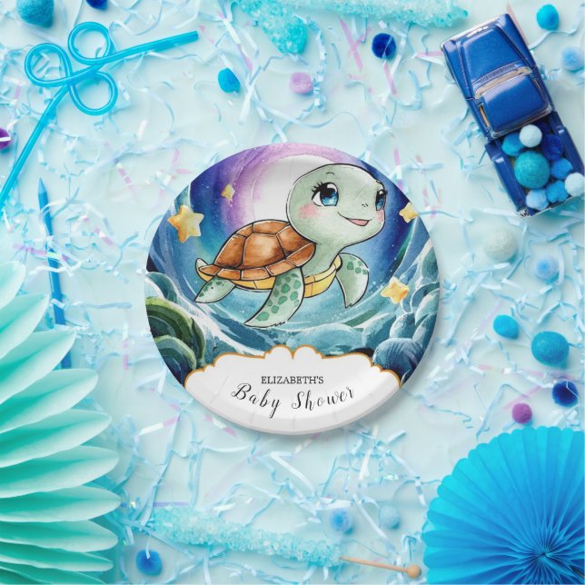 Magical Simple Sea Turtle Baby Shower Paper Plate (Party)
