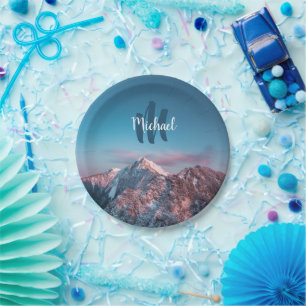 Magical sky monogram mountain Storžič Slovenia Paper Plate