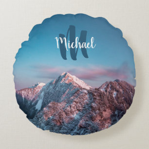 Magical sky monogram mountain Storžič Slovenia Round Cushion