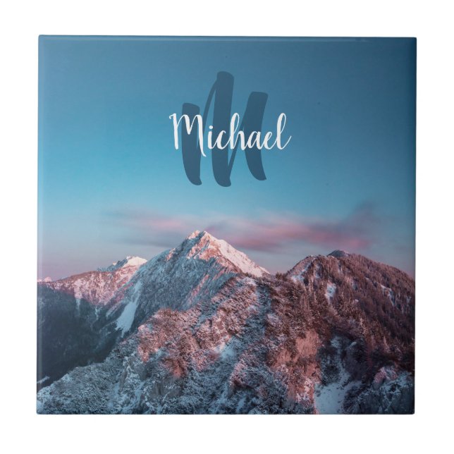 Magical sky monogram mountain Storžič Slovenia Tile (Front)