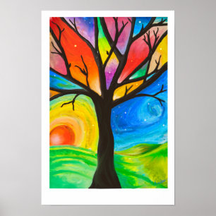 Magical sky with silhouette tree poster