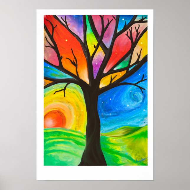 Magical sky with silhouette tree poster (Front)