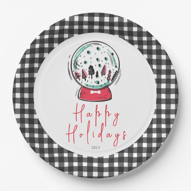 Magical Snow Globe Christmas Party Paper Plate (Front)