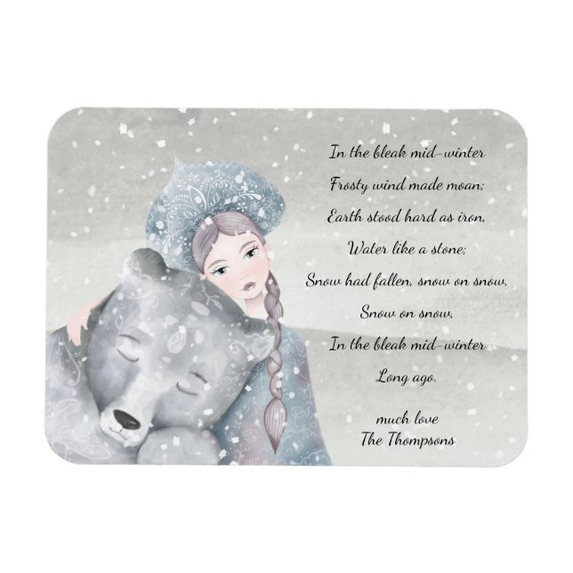 Magical Snow Princess Bear Bleak Midwinter Holiday Magnet (Horizontal)
