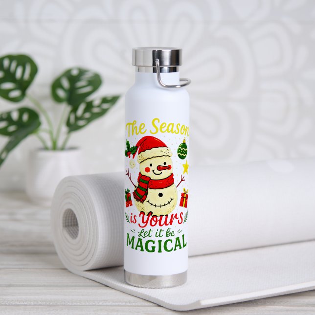 Magical Snowman Christmas Cozy Holiday Sports Gift Water Bottle (Yoga (Rotated))