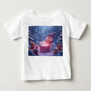 Magical Snowman Christmas Gift Scene Baby T-Shirt