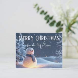 Magical Snowman on a Winter Night Custom Name Xmas Postcard