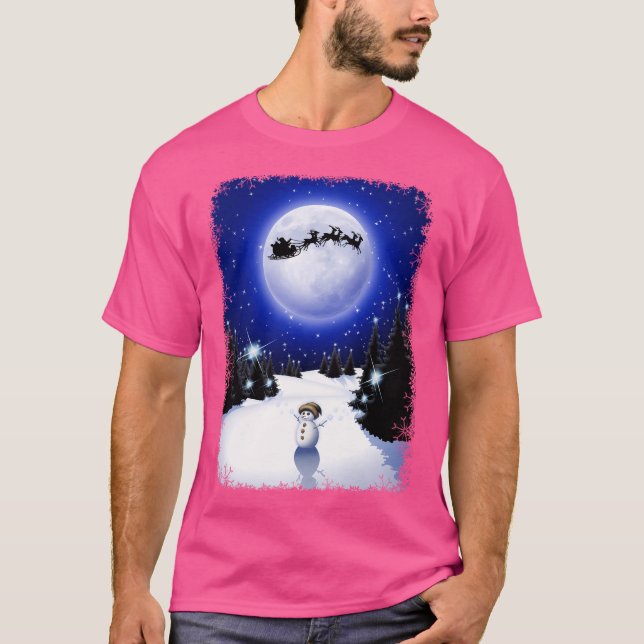 Magical Snowman'S Christmas Eve On Snowy Silent Mo T-Shirt (Front)