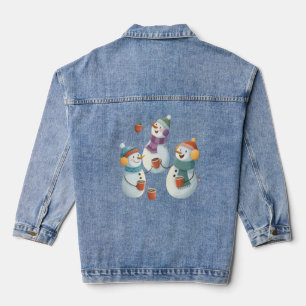 Magical Snowmen Winter Night – Cozy Christmas Illu Denim Jacket